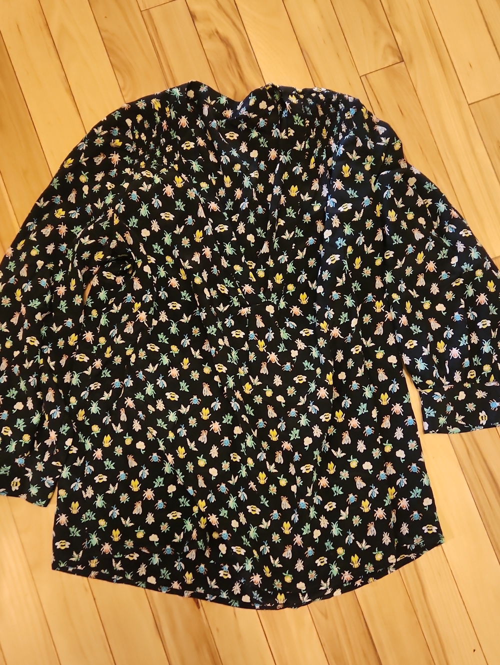 Black  Bug Print Silk  Blouse